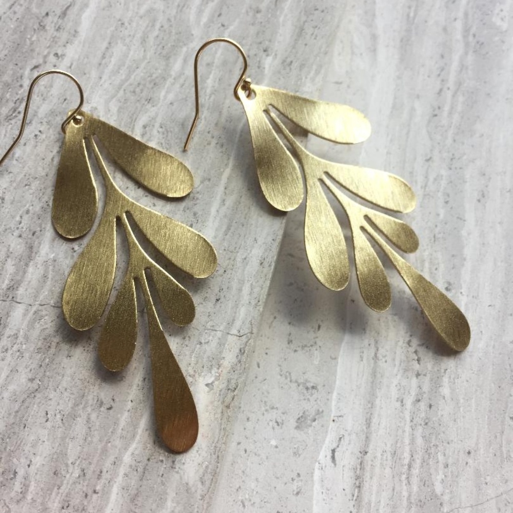 14K gold/sterling Big Brass Leaf Earrings